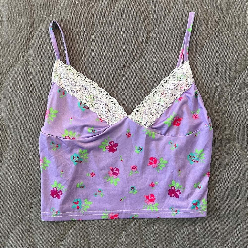 Y2k purple floral tank